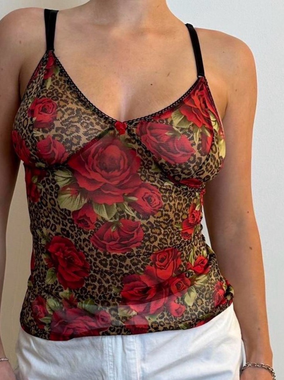 VTG Vintage Victoria’s Secret Floral Lace Cami Tank Top - Red Rose & Cheetah